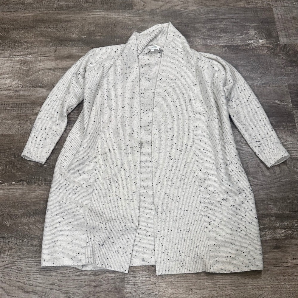 Haven Well Within Gray Speckled Ribbed Open Front Shawl Cardigan Sweater Small‎